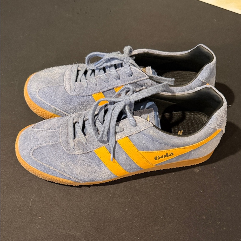 Gola Suede Sneakers in Blue with Yellow Stripe